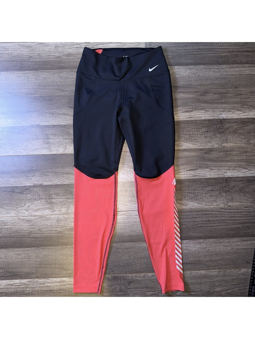 Nike Black Pink Mesh Dri-Fit Tight-Fit Training Leggings Size Small Coral